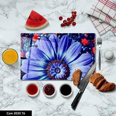 ANTİBAKTERİYEL CAM KESME TAHTASI | BASKILI KESİM TABLASI | 25x35 cm
